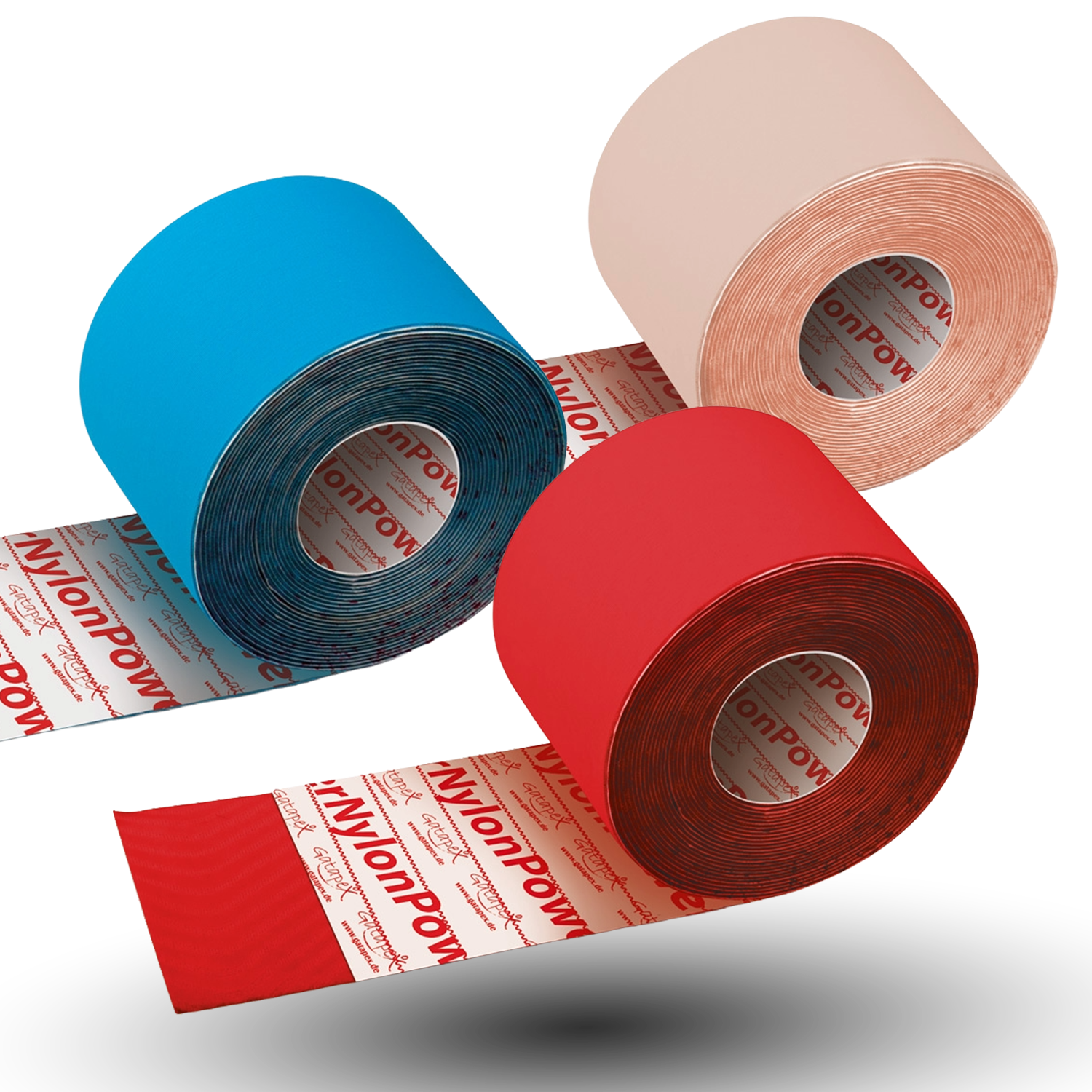 Nylontape 3er-SET hautfarbe/hellblau/rot